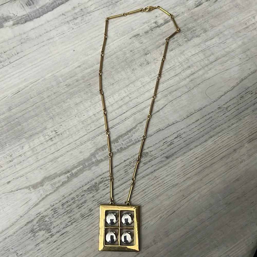 Vintage Artistry 2 toned gold and silver tone metal bar chain necklace modernist